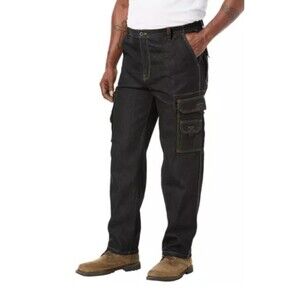 Boulder Creek Men 46x38 Elastic Side Cargo Pants Black Jeans Workwear Casual New